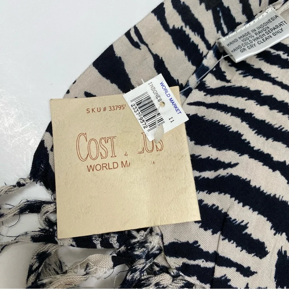 World Market Animal Print Scarf Wrap 100% Rayon Black Ivory Boho Lightweight